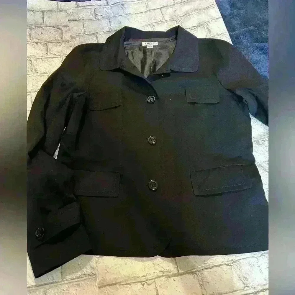 Women’s Pendleton Black Multi Pocket Wool Blend Jacket Coat Size 18 Tall